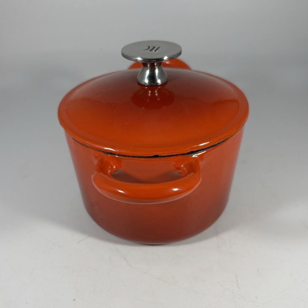 2 Vintage Tim Love Collection Enameled Cast Iron Small Dutch Oven W/ Lids Orange - Picture 4 of 11